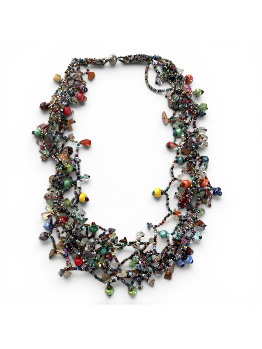 Vintage Vibrant Multi Strand Semi Precious Stone Bead Necklace & Glass Bead 22" - Picture 3 of 3